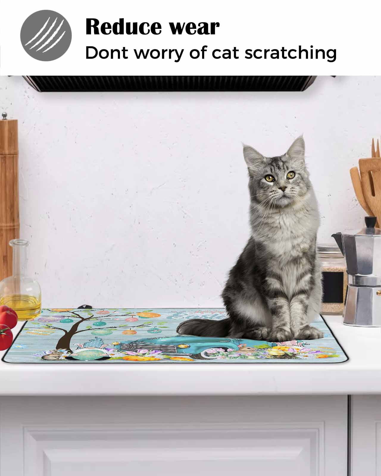 Large Induction Cooktop Protector Mat Easter Stove Top Covers for Electric Stove, Turquoise Truck Eggs Gnomes Rabbit Wooden Grain Decorative Stove Burner Cover Mats, Glass Top Stove Cover