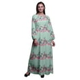 thumbnail image 1 of Bimba Moss Georgette Ranunculus & Chrysanthemum Floral Printed Womens Long Sleeve MaxiDressElastic Waist Gown-Small, 1 of 5