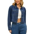 thumbnail image 2 of INSPIRE CHIC Women's Long Sleeve Frayed Hem Trendy Cropped Denim Jacket XL Dark Blue, 2 of 5