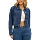 thumbnail image 2 of CHAQUETA DE JEAN CORTA DE MANGA LARGA CON HEM FRANQUEADO PARA MUJERES INSPIRADA EN CHIC TAMAÑO S AZUL OSCURO, 2 of 5