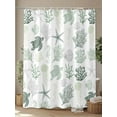 thumbnail image 4 of Shower Curtain Abstract Green Coral Turtles Starfish Jellyfish Shells Bathroom Curtains with Hooks, Waterproof Fabric Sea Creature Bath Shower Curtains Set for Bathroom Bathtubs Decor 72x72 Inch, 4 of 8