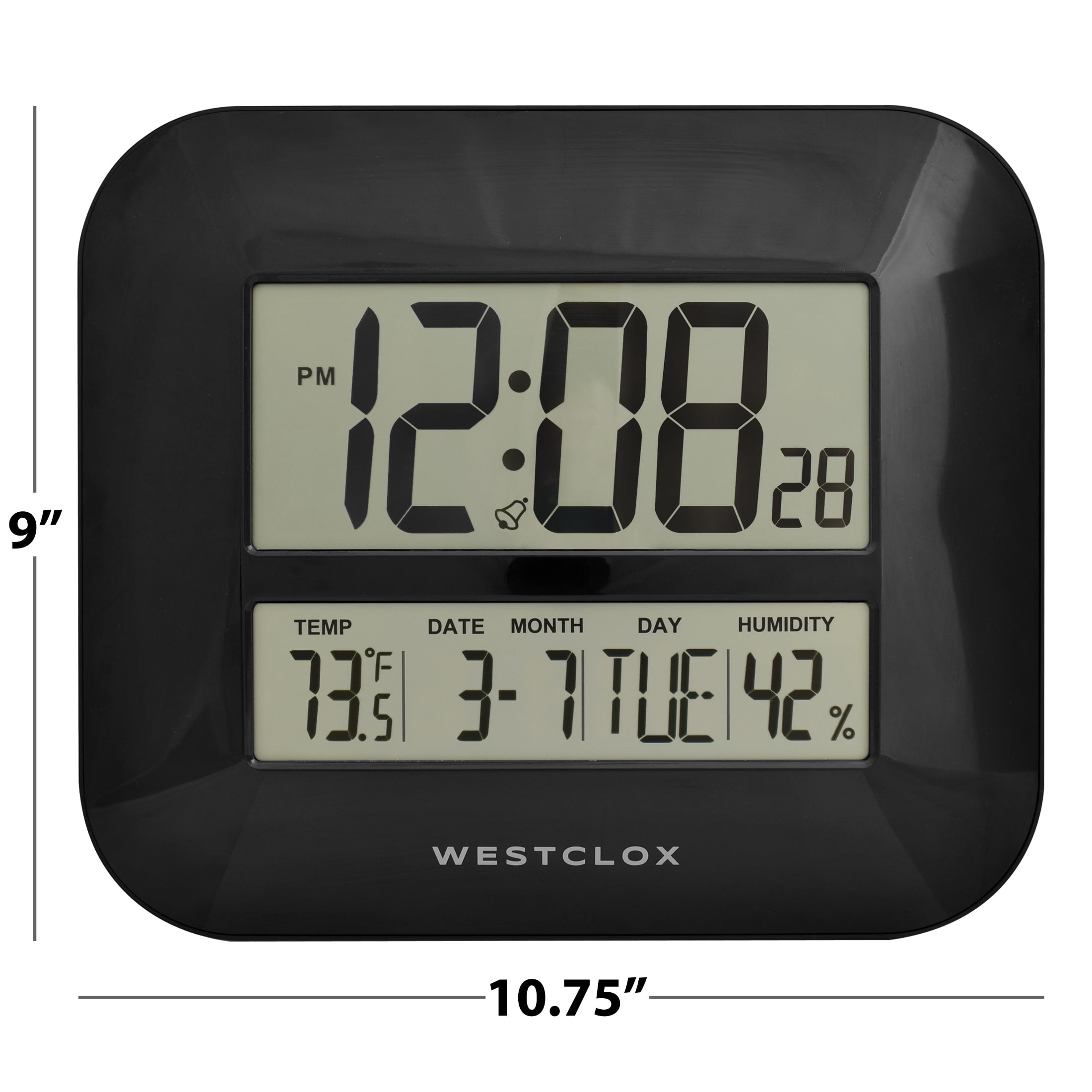 Westclox 11.5" Quartz Digital Battery Operated Wall Clock, Temperature Display