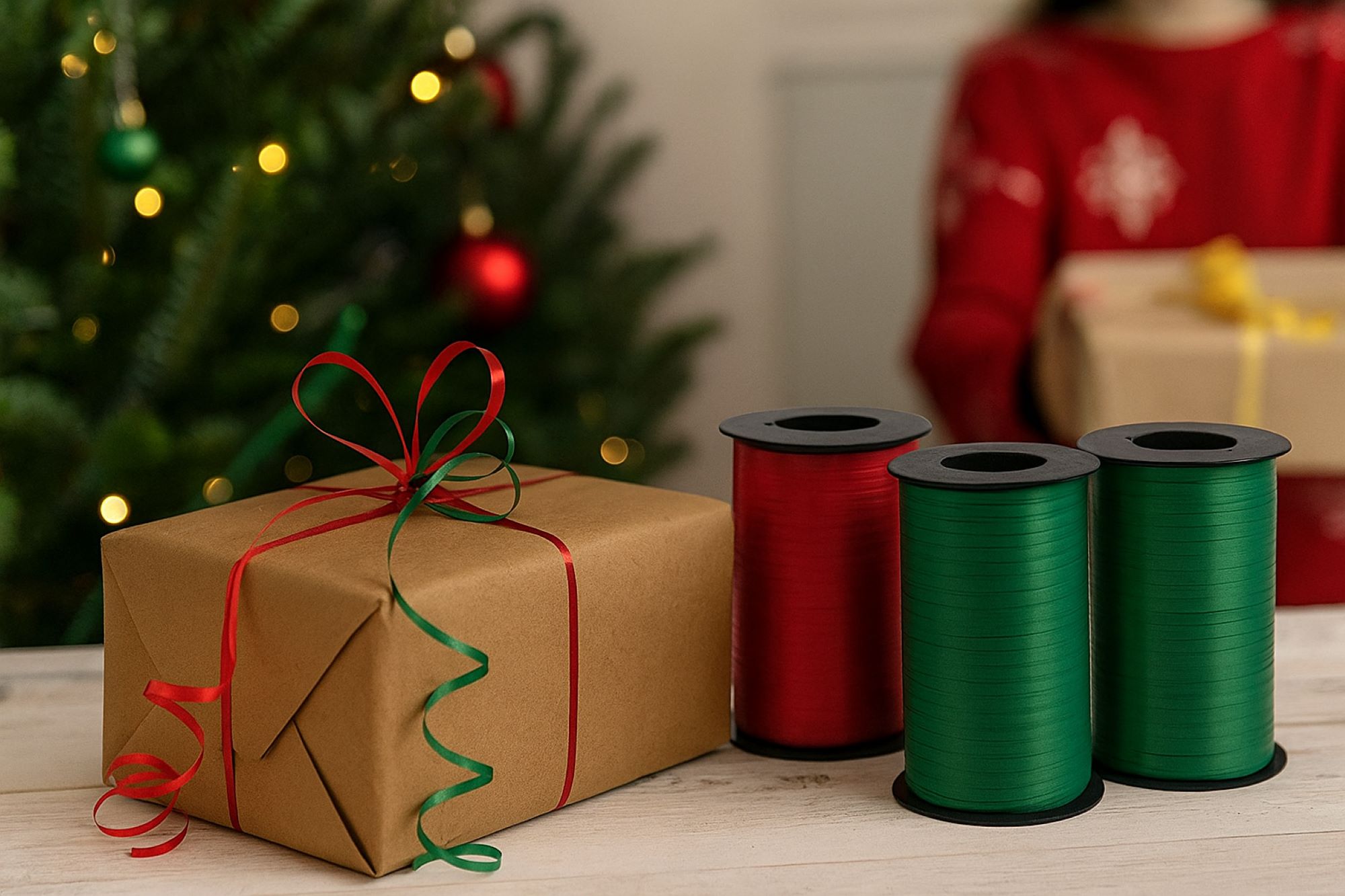 LoonBalloon 3-Pack Christmas Curling Ribbon Set ‚ 3/16 Inch wide Red & Green, 3/16 Inch 500yds Each