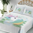 thumbnail image 3 of Ambesonne Emoji Fitted & Top Sheet Set with Shams, Floral Unicorn Pastel Tones, Soft Blue Green and Rose, 3 of 5