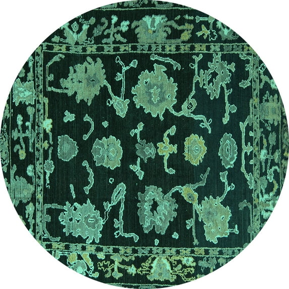 Ahgly Company Machine Washable Indoor Round Oriental Turquoise Blue Traditional Area Rugs, 4' Round