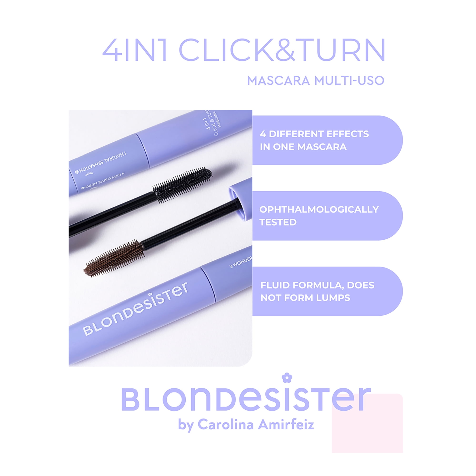 Blondesister 4 in 1 Click and Turn Mascara, 01 Ultra Black, 0.4 oz