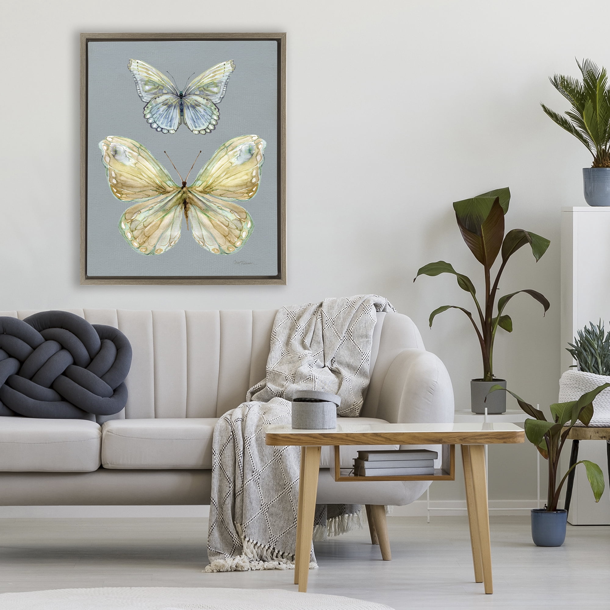 Stupell Industries Delicate Butterflies on Slate Brown Framed Floater Canvas Wall Art, design by Carol Robinson