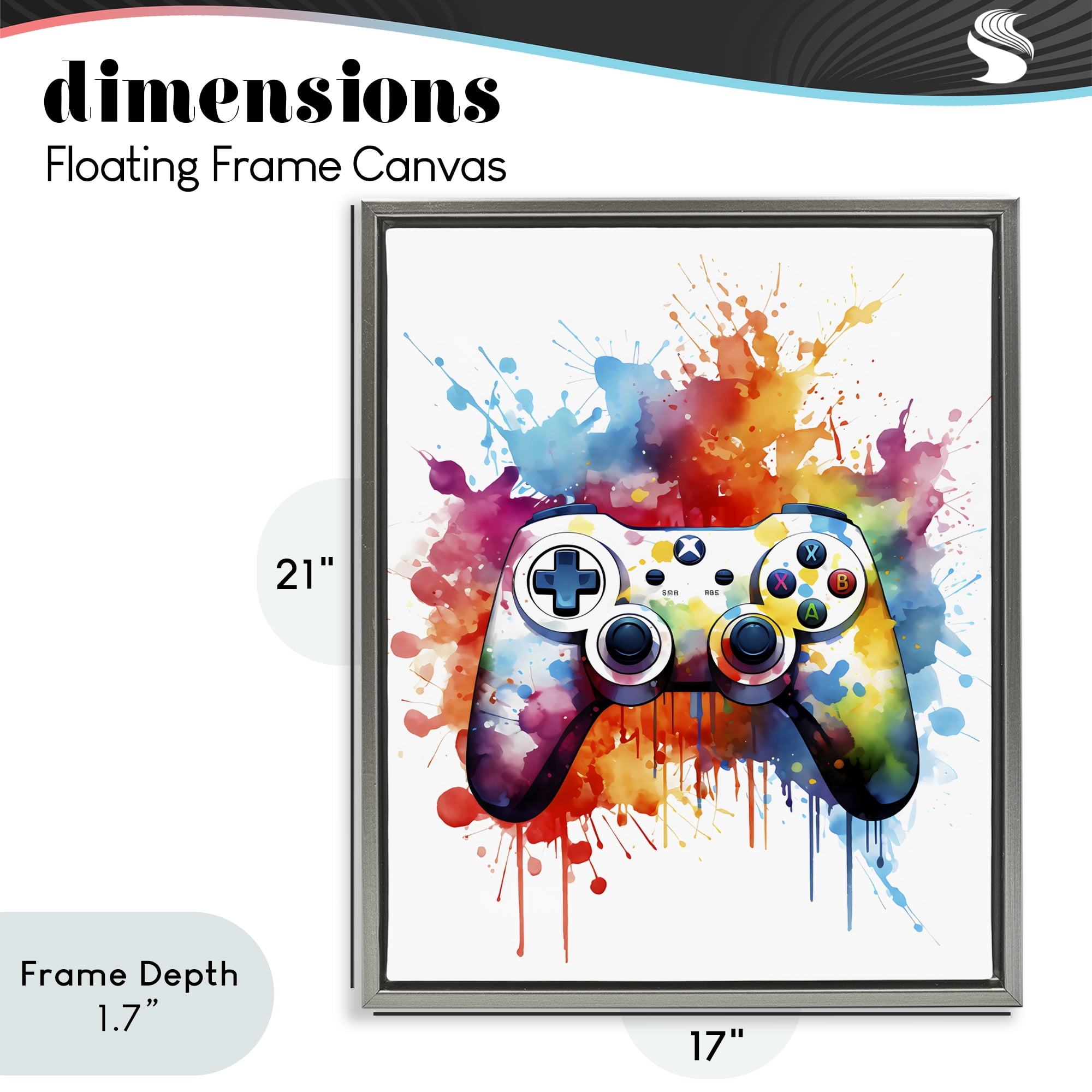 Stupell Industries Color Burst Game Controller Gray Framed Floater Canvas Wall Art, design by Creative Studio