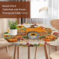 thumbnail image 4 of Fall Orange Pumpkins Round Tablecloth, Fitted Table Cover with Elastic for 45"-54" Round Tables, Thanksgiving Flowers Country Vintage Table Cloth Outdoor Indoor Dinning Party Waterproof Tablecloths, 4 of 7