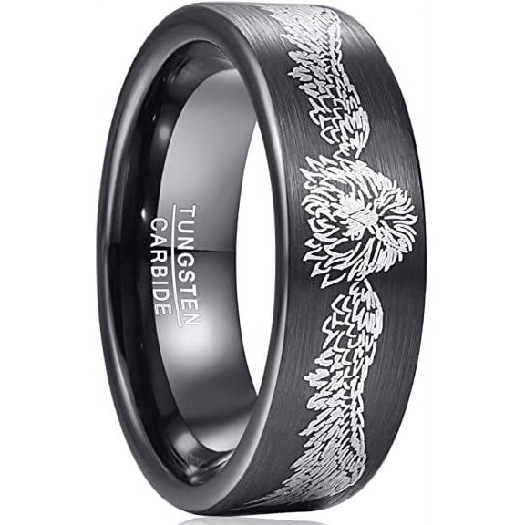 Men's 8mm Black Tungsten Ring Laser Lion Pattern Send to relatives and friends Rings Comfort Fit Size 7-12