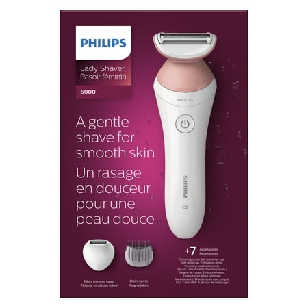 Philips Lady Electric Shaver Series 6000, Cordless with 7 Accessories - White