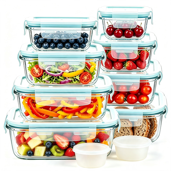 Glass Meal Prep Containers with Lids, 8 Pack Borosilicate Glass Food Storage Containers, Airtight Bento Boxes,Meal Prep Lunch Containers,Microwave Oven Freezer Dishwasher Safe