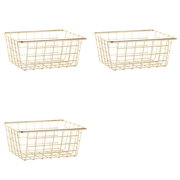 3X Storage Basket Solid Color Household Iron Basket Storage Box Bedroom Bathroom Gold S