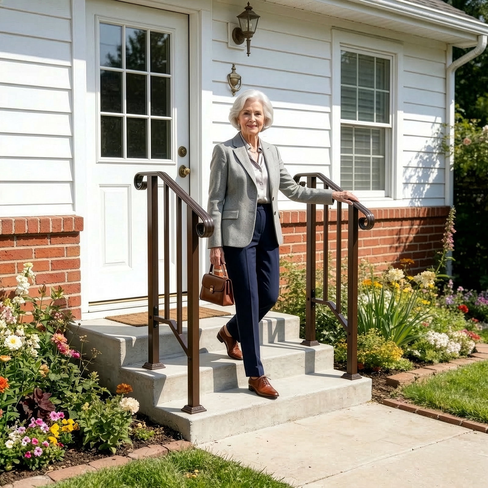 Copper Galvanized Iron Single Step Outdoor Stair Handrail Weather Resistant Anti-Rust Porch Safety Step Railing With Full Installation Hardware