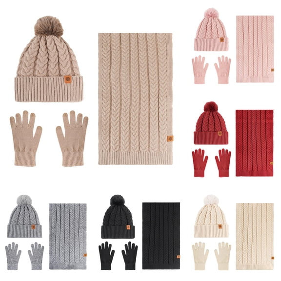 HNMKIU Women Winter Plus Wool Warm Fashion Knitted Hat Ear Scarf Set Khaki - One Size