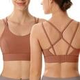 thumbnail image 2 of felwors Sports Bra for Women, Scoop Neck Crisscross Back Padded Low Impact Bras Tops for Workout Yoga Gym Brown, M, 2 of 5