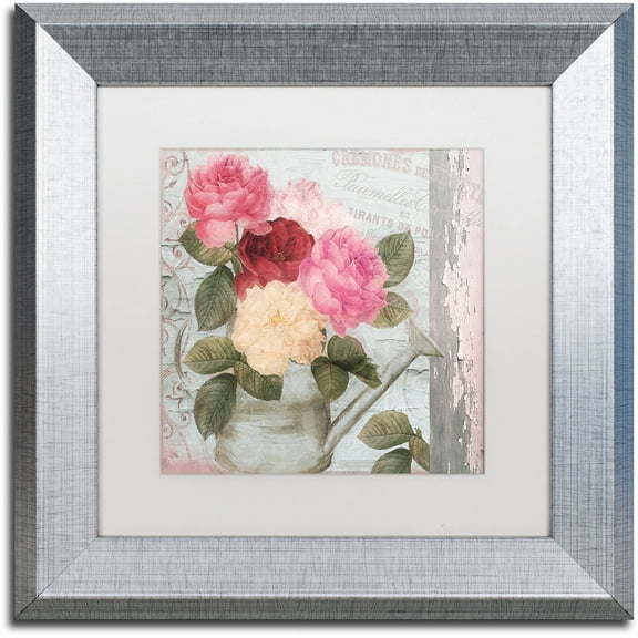 Trademark Fine Art "Chalet d'Ete Roses" Canvas Art by Color Bakery White Matte, Silver Frame