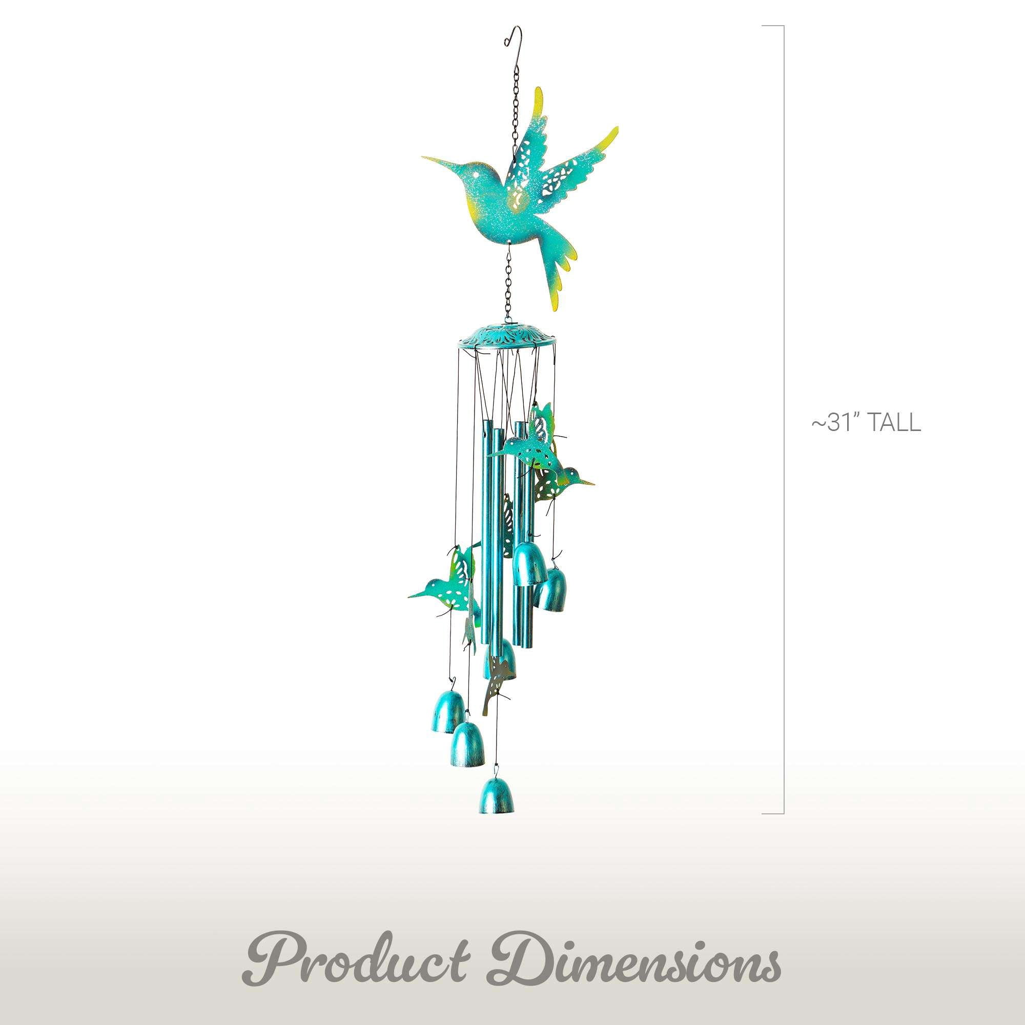 G128 Blue Hummingbird Wind Chimes for Outside | 32" Metal Outdoor Windchime for Garden, Patio, Porch