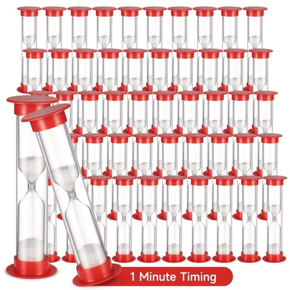 50 Pcs Sand Timers, 1 Minute Sand Timers in Bulk for Little Ones, Plastic Covered Hourglass Timers with White Sand for Games, Mini Sand Clocks for Classrooms, Homes, Compact Countdown Tools