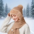 thumbnail image 2 of Women Neck Warmer Beanie Combo - Plush Knit Hat Scarf Integrated Design, Ear Flap Windproof Warm Stocking Stuffers, For Winter Outdoor Activities, 2 of 5