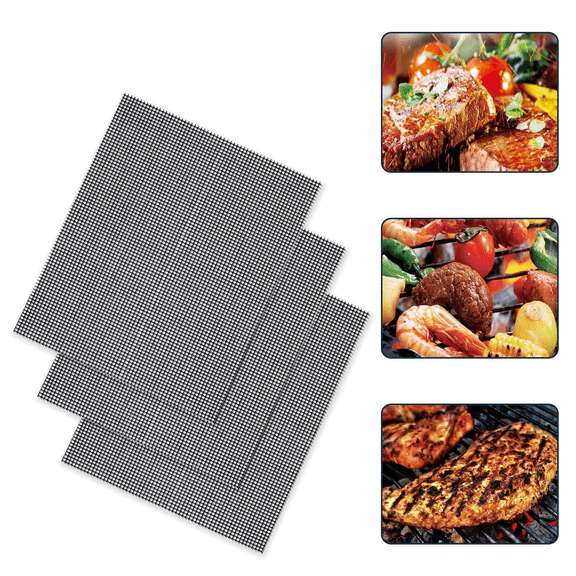 3 Pack Non-Stick BBQ Grill Mesh Mats, 13 x 15.7 Inch Reusable Heat Resistant Barbecue Cooking Liners, Compatible with Gas, Charcoal Grills for Meat, Seafood and Vegetables