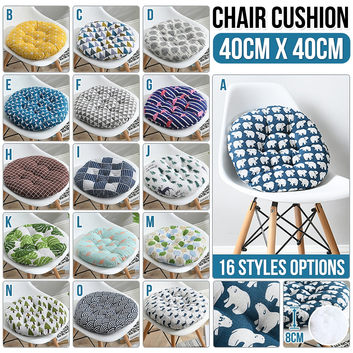 15.8x15.8inch Round Seat Cushion,Indoor Outdoor Sofa Chair Pads Cushion