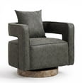 thumbnail image 2 of GOMYHOME 29" Swivel Accent Barrel Chair, Gray PU Faux Leather, Wood Base, 2 of 9