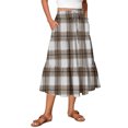 thumbnail image 2 of Delconic Women Plaid Drawstring Waist Tiered Maxi Skirt with Pockets Casual Loose Fit A Line Long Skirt for Everyday Wear Light Brown 2XL, 2 of 6