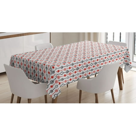 

Ethnic Tablecloth Doodle Style Geometric Folk Figures Dots and Circles in Vertical Order Rectangular Table Cover for Dining Room Kitchen 60 X 90 Inches Black Vermilion White by Ambesonne