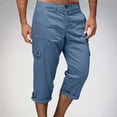 thumbnail image 5 of Xcmzpl Capri Pants for Men Chino Cargo Pants Elastic Waist Rolled Capris Solid Baggy Harem Cropped Trousers with Pockets, 5 of 8