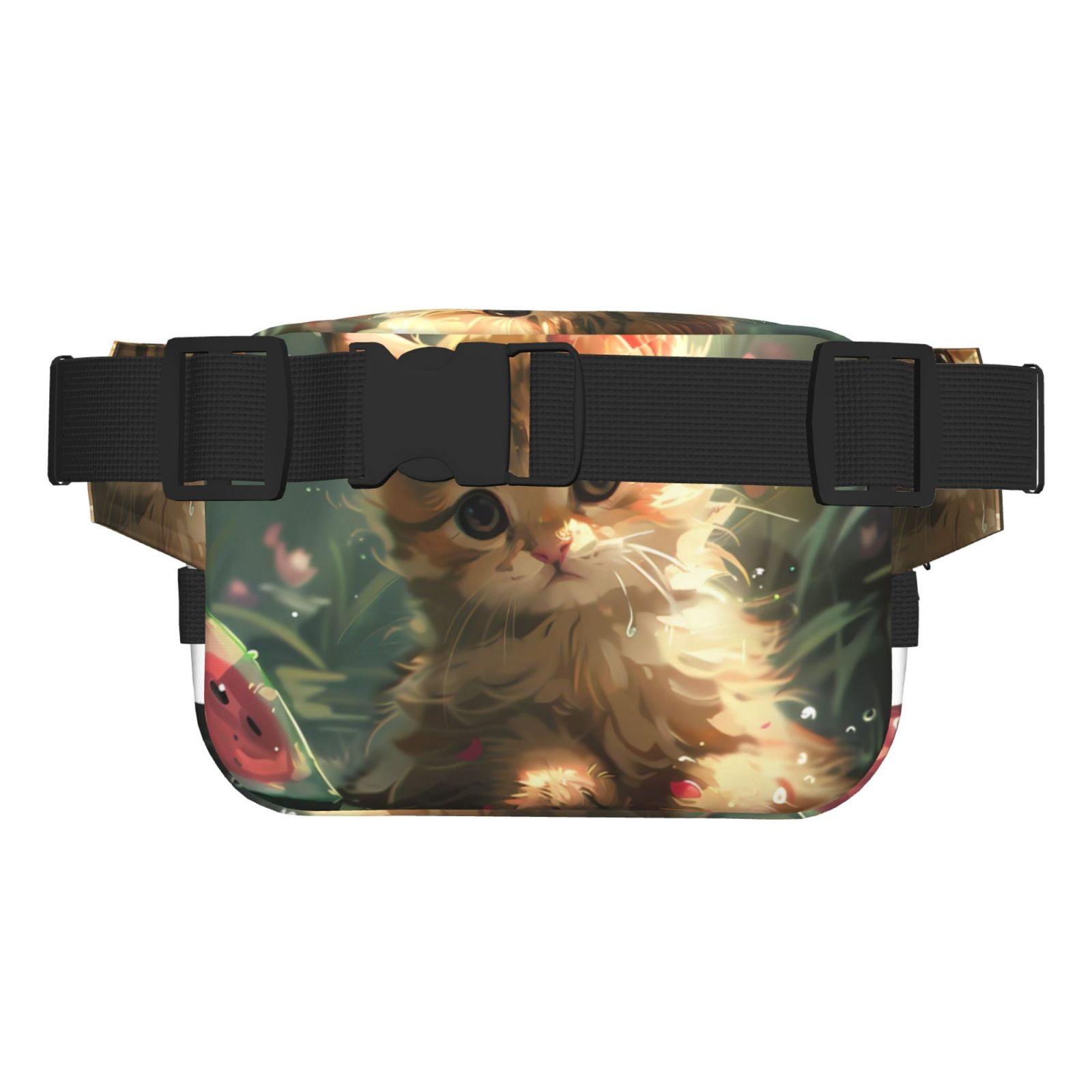 Hirioo Cute Kitten Water Lilies for Double Layer Waist Bag Adjustable Fanny Pack For Travel Running Hiking