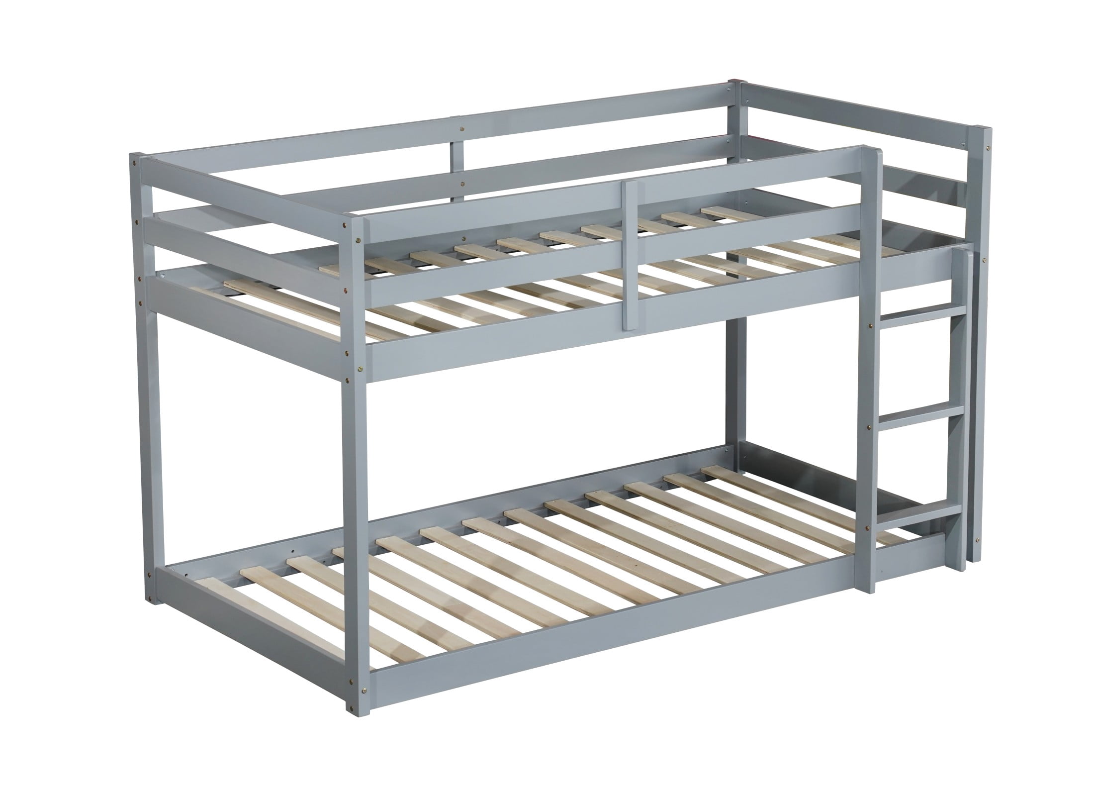 Aukfa Bunk Bed for Kids - Wood Bed Frame with Ladder - Twin over Twin - Gray