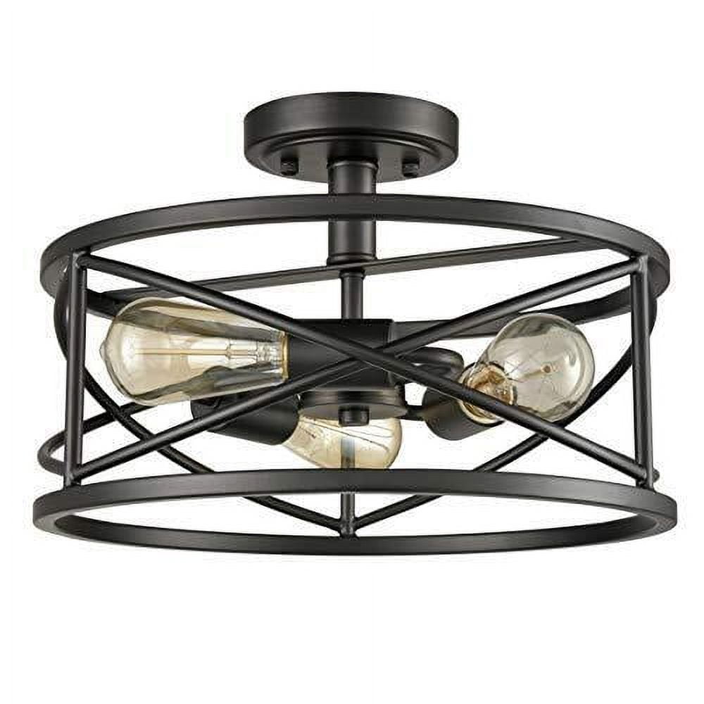 Rustic Farmhouse Black Flush Mount Ceiling Light Drum Fixture for Hallway