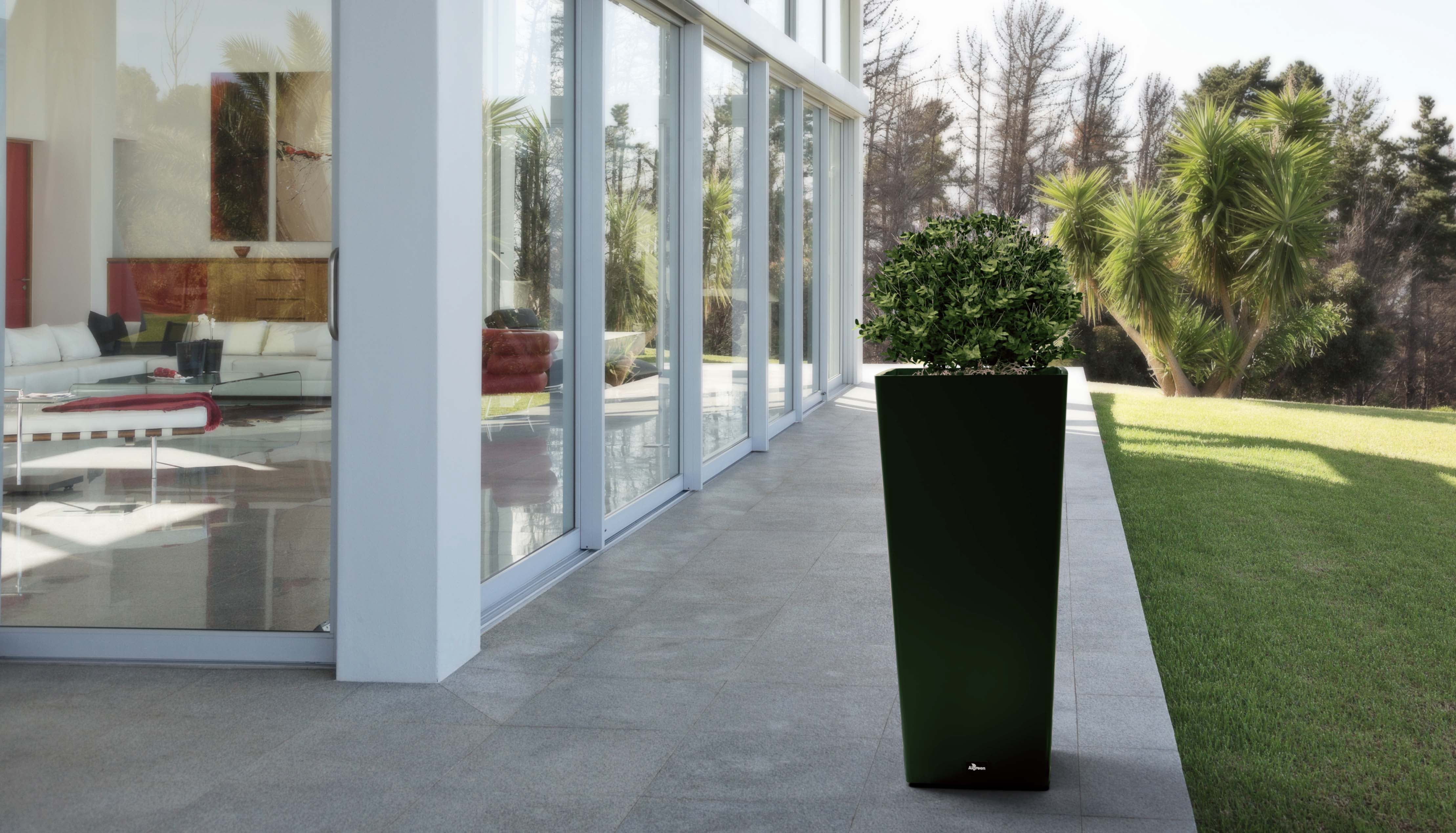 Aventis 13"x28"H Square Planter with Shelf Insert, Black