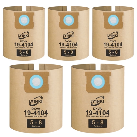 5 Pack DXVA19-4104 Vacuum Bags for DEWALT 5 to 8 Gallon Wet/Dry Vacuum, Disposable Shop Vac Bags, Dust Collection Bag Replacement