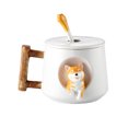 thumbnail image 1 of Bearachild Taza de agua de cerámica con diseño de perro de dibujos animados, decoración de animales, vaso de desayuno de avena con tapa y Juegos de servir café y té Blanco/Cabeza, 1 of 6