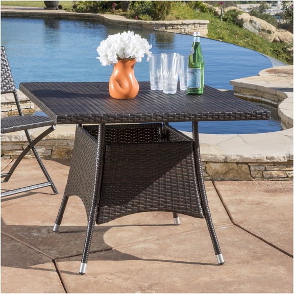 JERFIT 37.5 inch Square Outdoor Dining Table, All-Weather PE Wicker & Steel Patio Table, Brown Contemporary Bistro Table for Garden, Poolside, Porch