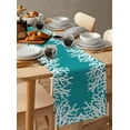 thumbnail image 6 of White Coral on Teal Green Table Runner-36 Inch Long Marine Modern Abstract Art Table Runners Linen Burlap Tablerunner for Kitchen Dining Room Holiday Party, 6 of 9