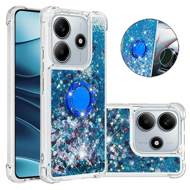 GANGXUN Funda Glitter Líquida para Xiaomi Redmi Note 14 4G con Anillo Brillante, TPU Antichoques y Esquinas Reforzadas, Soporte