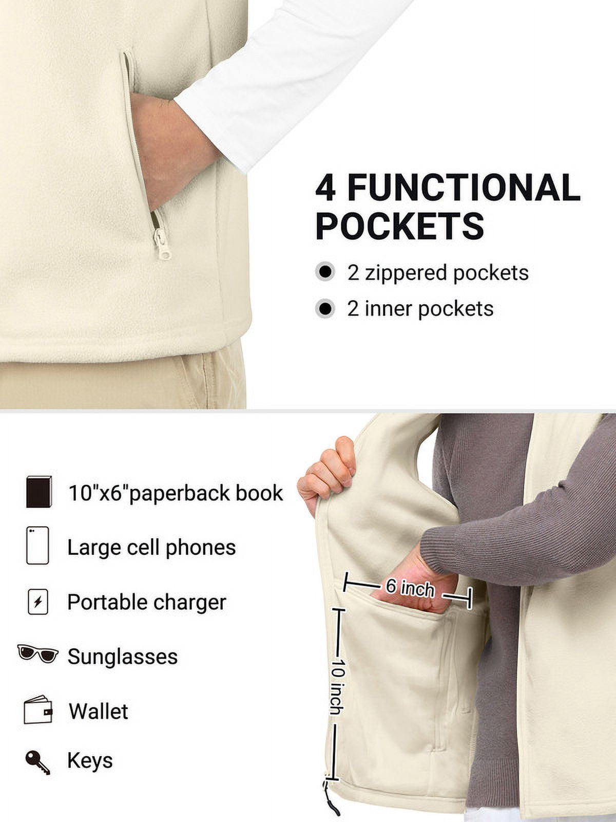 Off Road Ventures Mens Fleece Vest Lightweight Outerwear Zip Up Golf Running Sleeveless Vest With Pockets for Hiking Travel