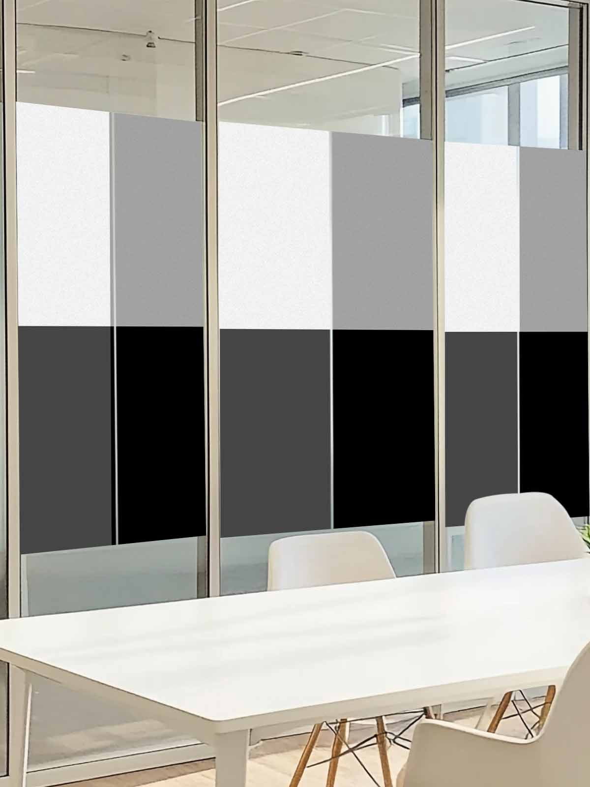Gradient White Window Privacy Film, Gray Black Color Block Simple Abstract Modern Frosted Glass Window Clings Static Cling UV Heat Blocking Reusable Door Sticker for Bathroom 23.6 x 59 Inch