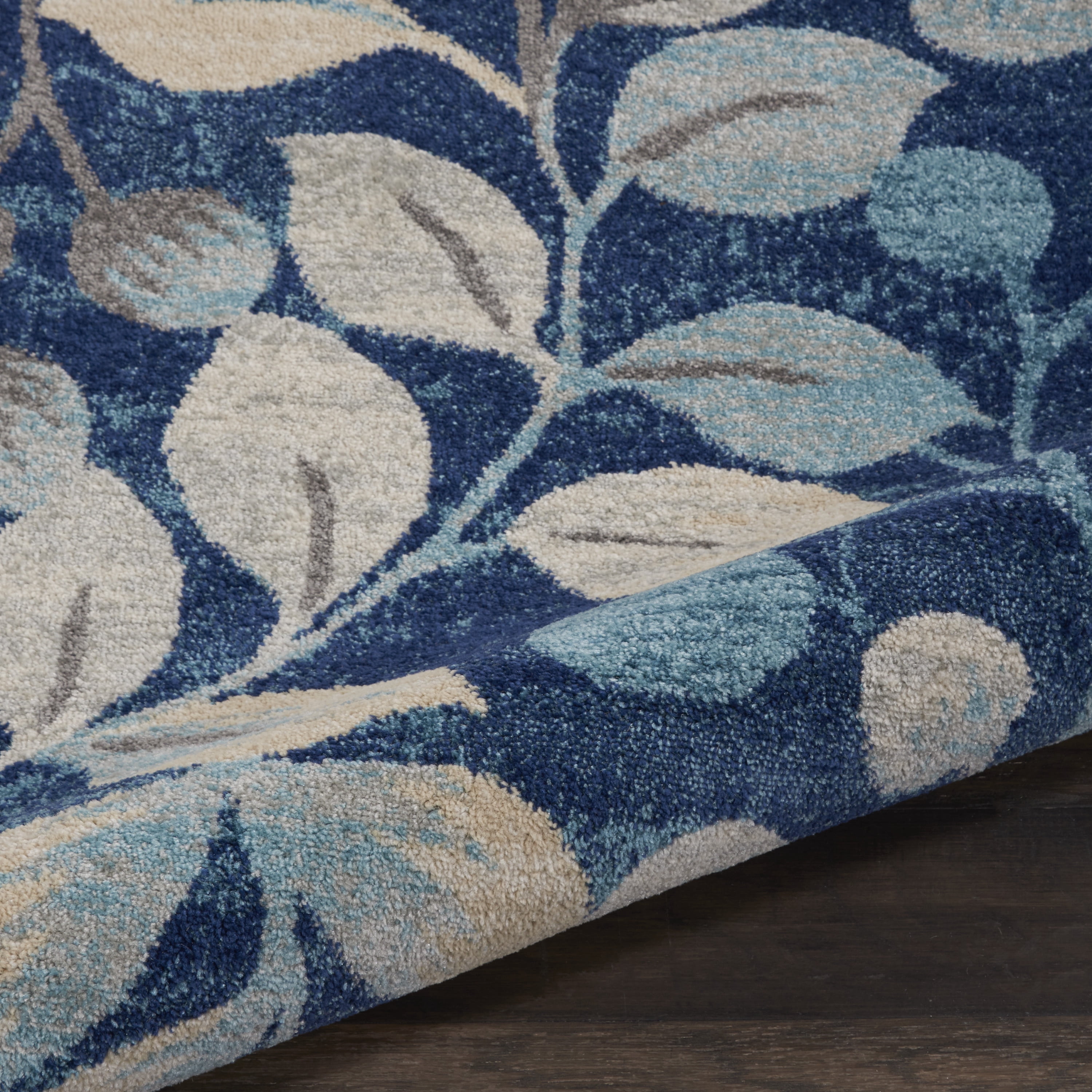 Serene Contemporary Botanical Navy 5'3" x ROUND Area Rug, (5' Round)