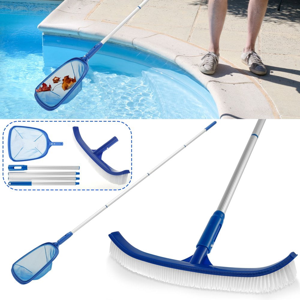 Trousse de Nettoyage de Piscine Robuste - Brosse et Filet avec Perche Détachable - Brosse à Poils à Quatre Couches avec Filet à Mailles Fines