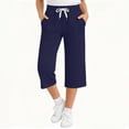 thumbnail image 2 of HAOTAGS Big Girls Capri Pants with Pockets (5-15) Elastic Waist Casual Sporty Cropped Pants Navy Size 10, 2 of 10