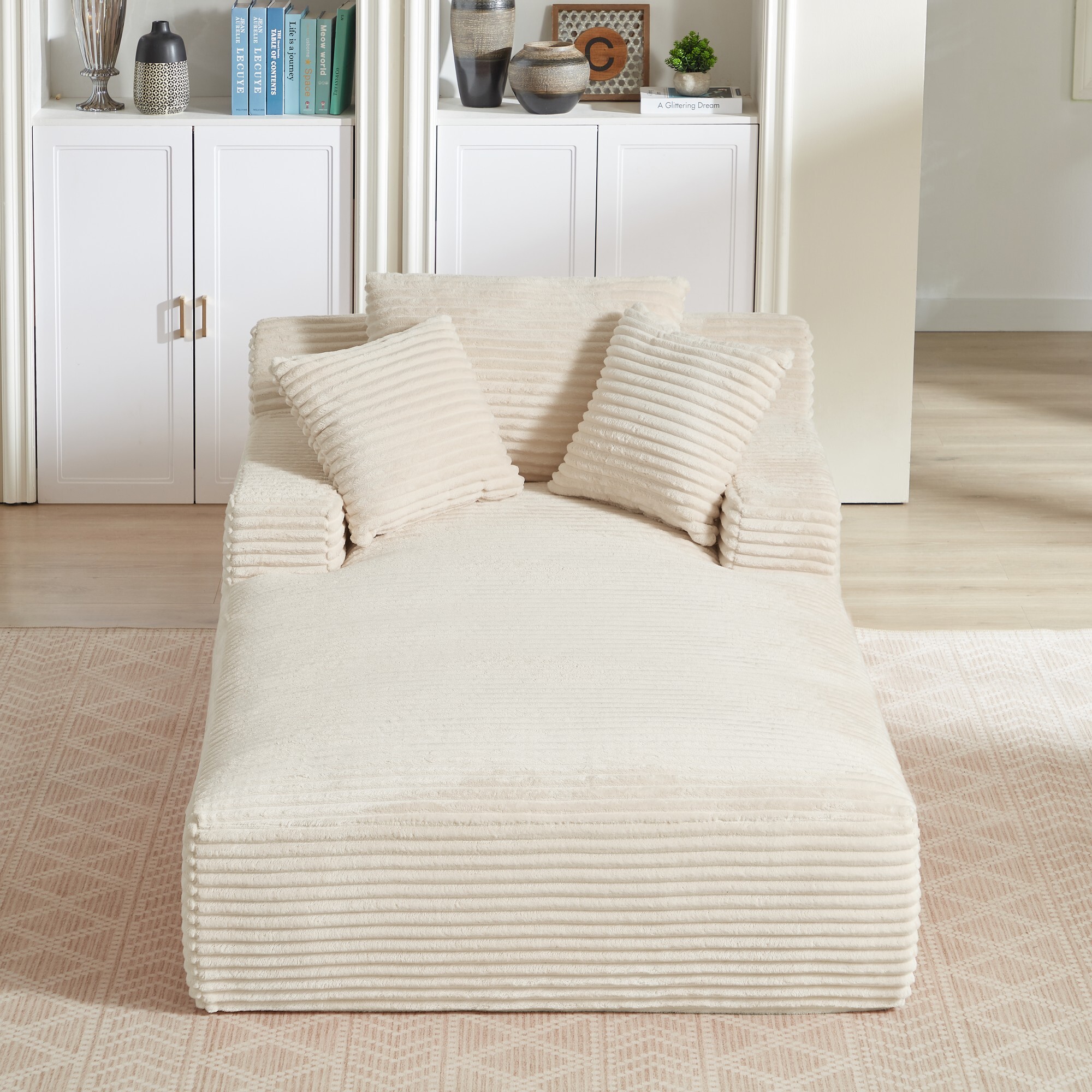 DEALTOPS 78.7" Oversized Comfy Lounge Chair, Corduroy Foam Sofa Chair with Pillows, No Assembly, Living Room or Bedroom, Beige