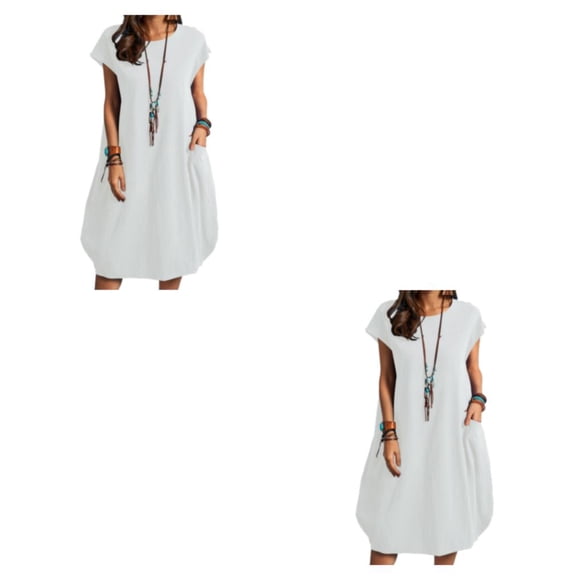 Sonducket Vestido de mujer de poliéster Jersey de color sólido Reemplazo Casual Transpirable Doble bolsillo Vestidos para niñas Ropa blanca Blanco S 2Conjunto