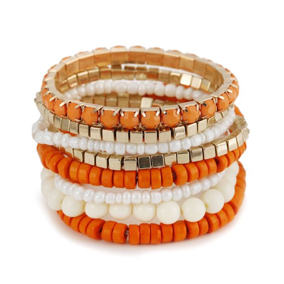 lureme Bohemian Beads Cube Multi Strand Stretch Stackable Bangle Bracelet Set (bl003172-2)
