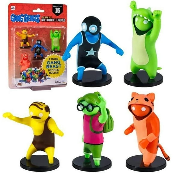 Gang Beasts Mini Figures 5 Pack 2.5 Inch Yellow Wrestler Green Dinosaur PMI International