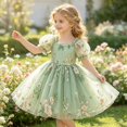 thumbnail image 6 of Curuila Child Toddler Girls Dress Short Sleeve Floral Embroidered Square Neck Fashionable Dresses Size 4 Years, 6 of 9