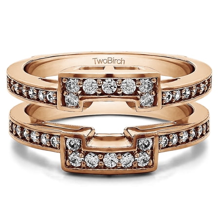 10k Solid Gold White Sapphire Square Halo Style Ring Guard (0.5ctw)